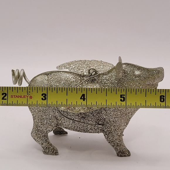 Metal Glitter Silver Flying Pig Ornament Decoration - Picture 7 of 8